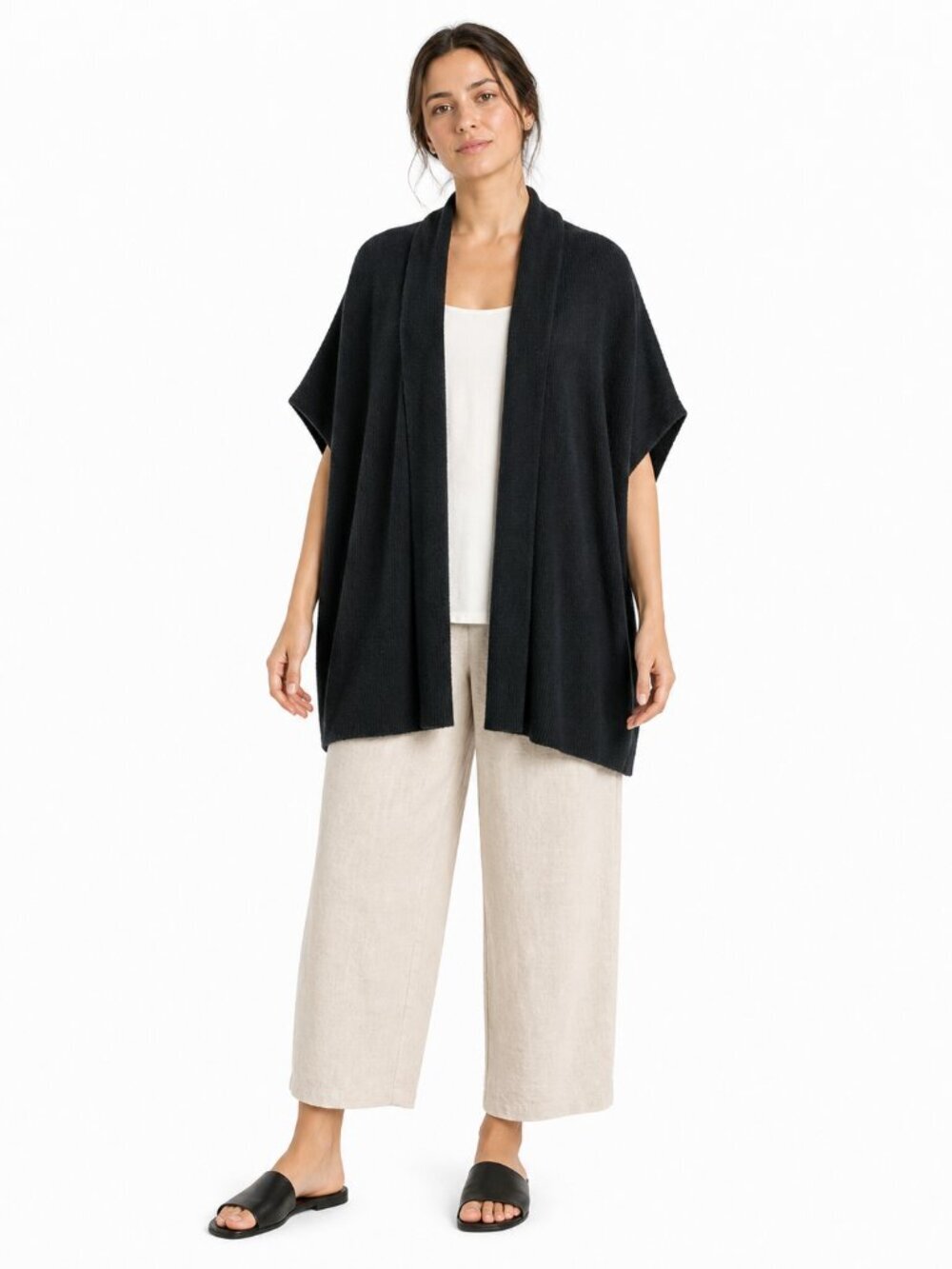 Eileen Fisher Oversized Open Front Cardigan Black Layering Size XS Lagenlook